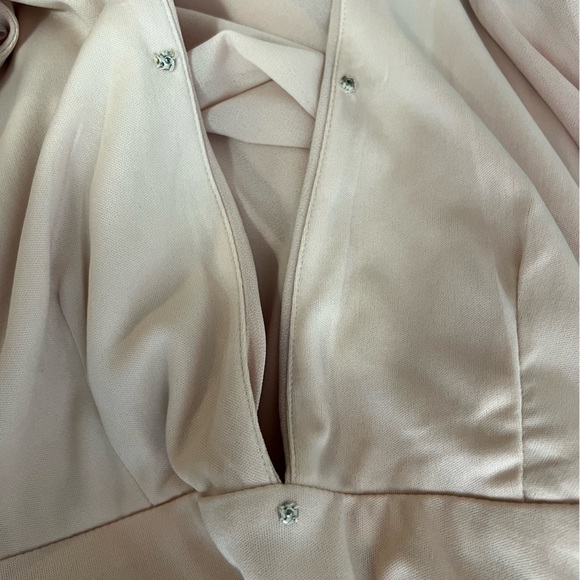 Lulu’s Deep V-Neck Blush Gown Maxi Prom Dress With Front Slit Grecian Goddess S - Picture 13 of 16